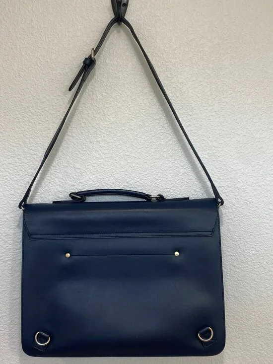 Luccica Navy Blue Leather Satchel Shoulder Bag Briefcase Minimalist Korean Desig - Picture 4 of 15